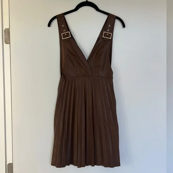 Zara | Dresses | Zara Brown Vegan Faux Leather Dress | Poshmark